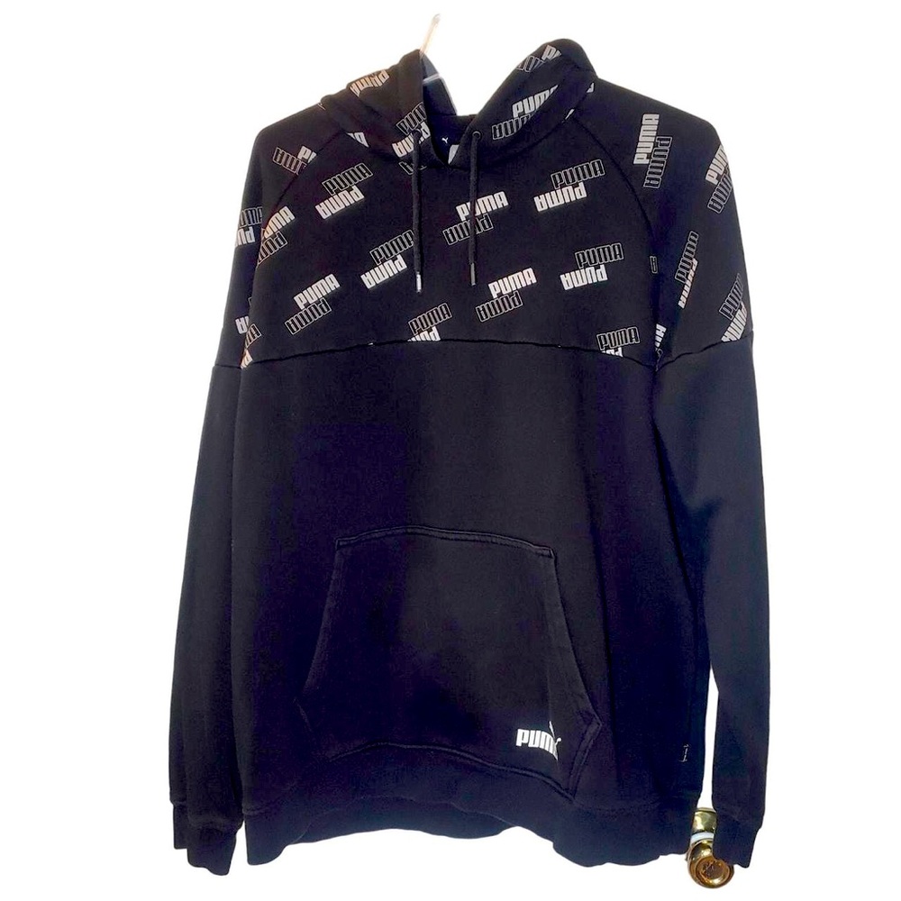 PUMA Athletic Sweatshirt Mens Hoodie Power AOP Logo Sports Hooded Size Small